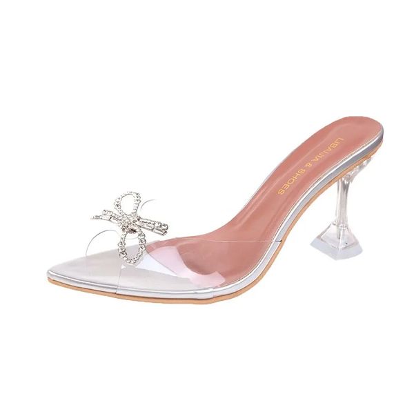 

Designer shoes women's sheer heels loop bow buckle sexy crystal heel design sandals fashionable wedding shoes, Red
