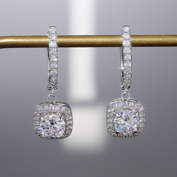 

Sophisticated Ladies' Clip-on Dangling Earrings Featuring Sparkling Cubic Zirconias & Blue Sapphires