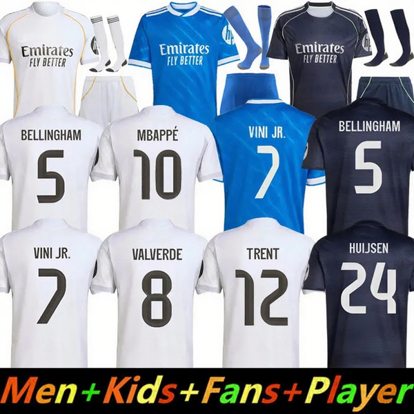

5 26 MBAPPE BELLINGHAM soccer jerseys RealS VINI JR REAL RONALDO ENDRICK 2025 MadridS realmadrid football shirts VALVERDE MODRIC fans player men kids kit Camiseta, (men+kids+socks 3)