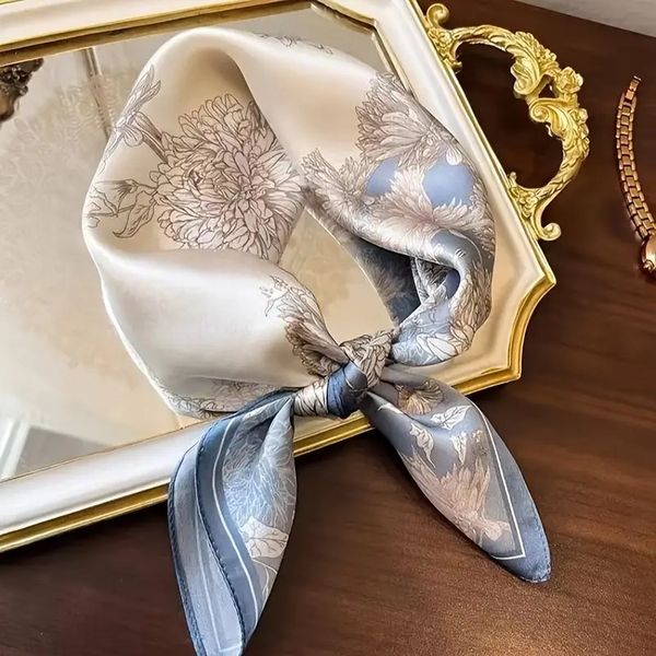 

70cm silk scarf square high-end Korean style versatile professional faux silk small neckerchief retro printed silk scarf for women