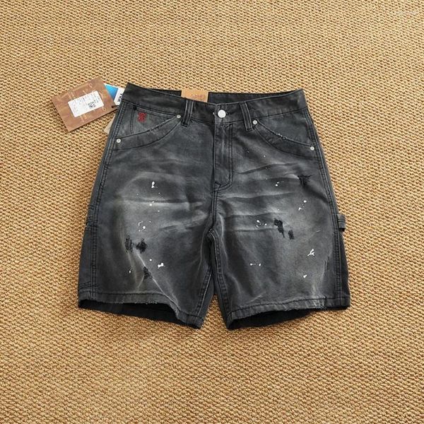 

Men's Shorts Retro Work For Men Spray-painted Aged Washed Pure Cotton Heavy Woven Loose Straight Pants, Black