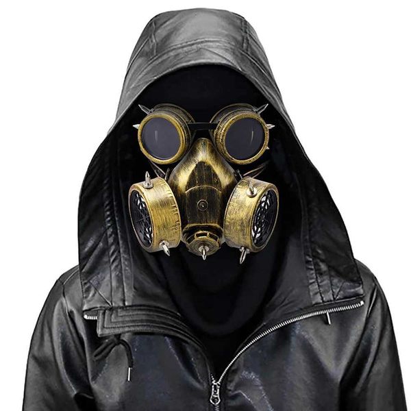 Halloween Steampunk Rivet Gas Mask Respirator with Goggles Punk Gothic for Halloween Party Cosplay Props Easter Party Masquerade XJ250728