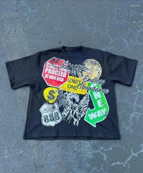 

Men' T Shirts Street Fashion Retro Print Crew Neck Short Sleeve Summer T-shirt Goth Harajuku Casual Couple Trend Sports Oversized Shirt, A1