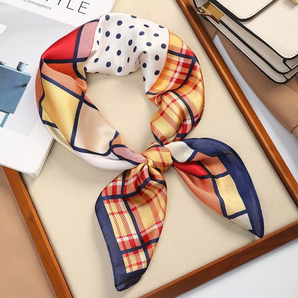 

70-centimeter silk square scarf square high-end Korean style versatile professional faux silk small neckerchief retro printed Retro printed ladies' scarf