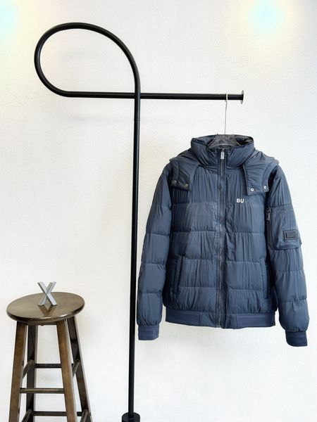 

Men's Down & Parkas Designer Winter Letter pocket hood with detachable zipper, Black