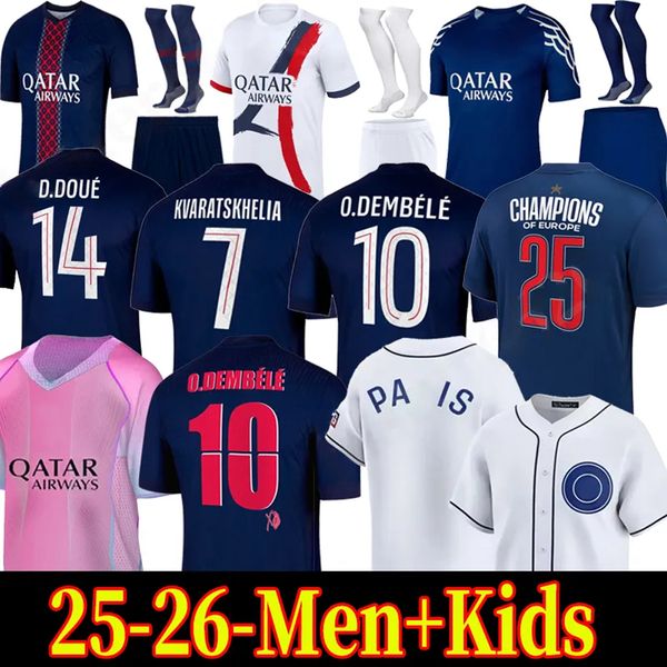 

25 26 D.DOUE DEMBELE Soccer Jerseys Kvaratskhelia Maillot MBAPPE HAKIMI enfants football shirts kits kids Equipment VITINHA Zaire Emery BARCOLA PARIS PSGES kit 4XL, Beige