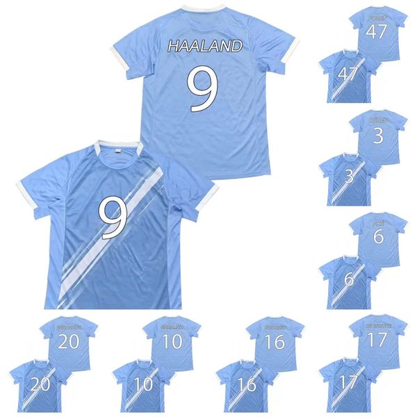 

2025-2026 Stadium England Club Home Replica Soccer Jeresys 9 Haaland 10 Grealish 47 Foden 20 Silva 17 De Bruyne 16 Rodri 2 Walker 3 Dias 6 Ake Gvardiol Custom Stitched, Blue home 6