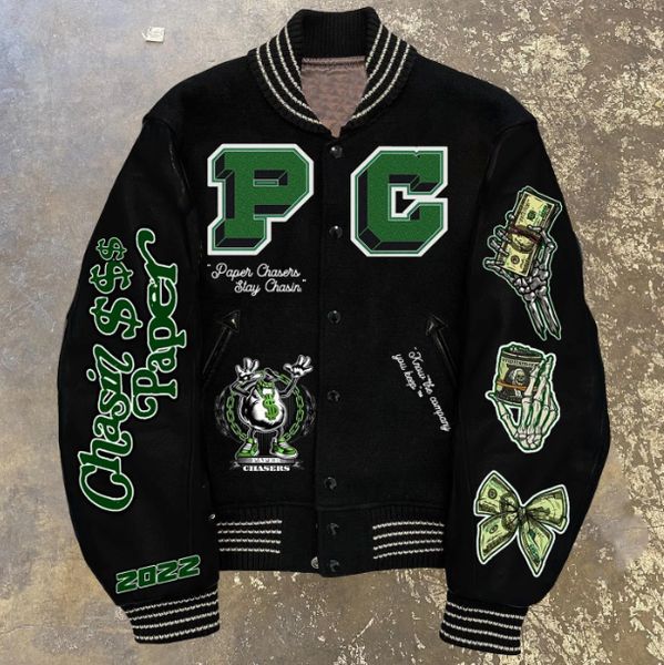 

Men's Jackets designer jackets American Retro Letter Flocking 3D Printied Jacket And Coat Men Y2K High Street Hip Hop Baseball Uniform Coupl, Gold