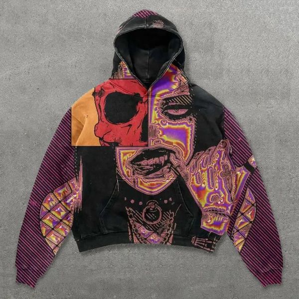 

Men's Hoodies Fashionable Retro Loose Hoodie Men And Women Street Harajuku Sportswear Beautiful Printed High Jacket, A2