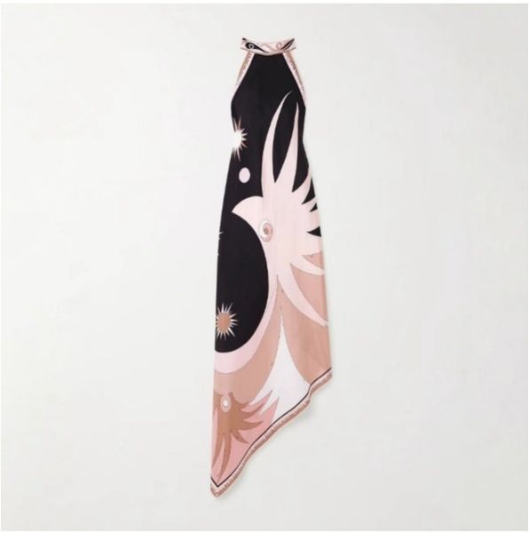 (486) New Summer European and American Sexy Halter Neck Backless Printed Satin Holiday Beach Dress