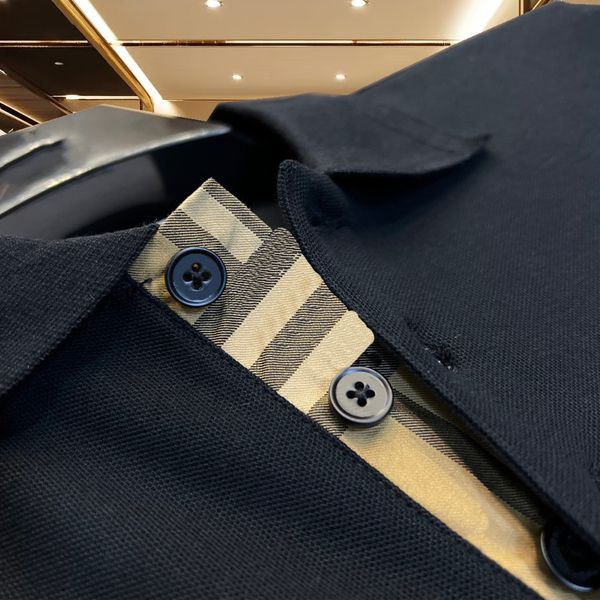 

High quality designer men's T-shirt polo shirt men's polo shirt classic plaid button embroidery short sleeved top, Black