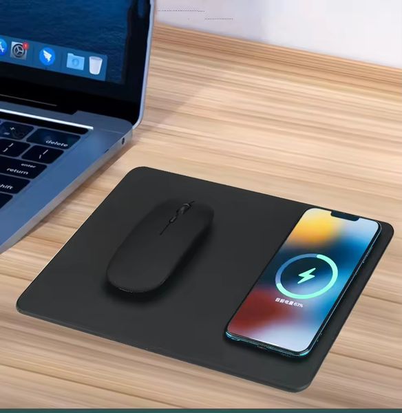 High Quality PU Leather Wireless Charging Mousepad Custom Black Design with 15W Charging Capacity Best Quality Mousepad in Stock