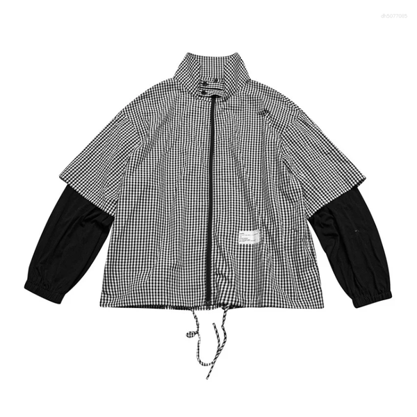 

Men's Jackets Plaid Splice Long Sleeve Jacket For Men And Women Couples Stand Collar Streetwear Vintage Fashion Loose Casual Cargo Coat, Hc370