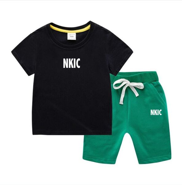 Kid White Black T-Shirts Tops Casual letter print Suit Clothes boy Girls Short Sleeve Shorts 2 Pieces Children Brand Tracksuits Summer 2-13 Years