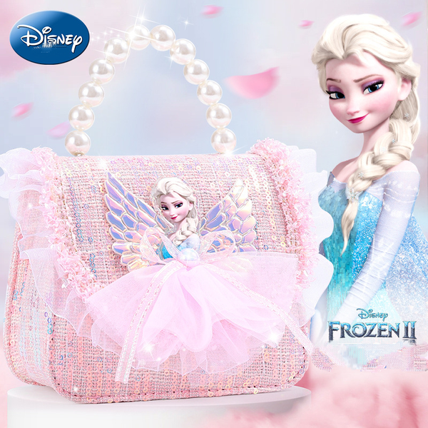 

children's crossbody Elsa birthday gift for girls mesh princess handbag with 3D pattern design Little Children's bag girl handbag., Purple