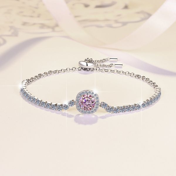

S925 pure silver morganite bracelet - adjustable full star-shaped colored diamond wristband - women's luxurious and exquisite jewelry accessory