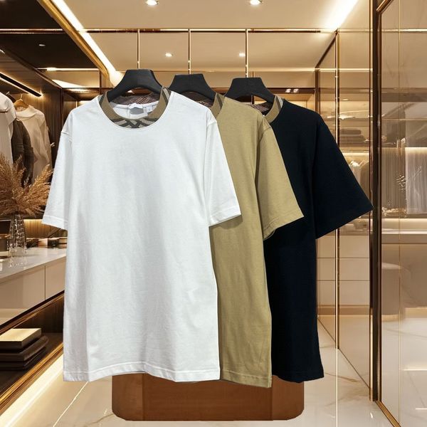 

High quality designer men's T-shirt polo shirt men's T-shirt classic plaid top plaid round neck short sleeved shirt, Brown