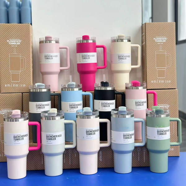 

US Stock with 40oz Mug Turmbler With Handle Lids Straw Stainless Steel Vacuum Insulated Car Mug Double Wall coffee Thermal Iced Travel Cup Insulated cup, Light purple