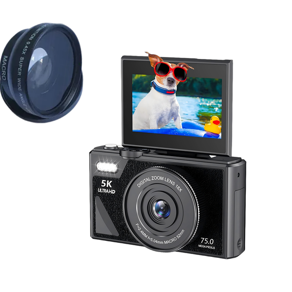 5K 4K Digital Camera 18X Digital Zoom 64MP 75MP Compact Cameras 3'' 180° Flip Screen with Flash WiFi for Photography Vlogging YouTube Vintage Video Recorder SLR DSLR