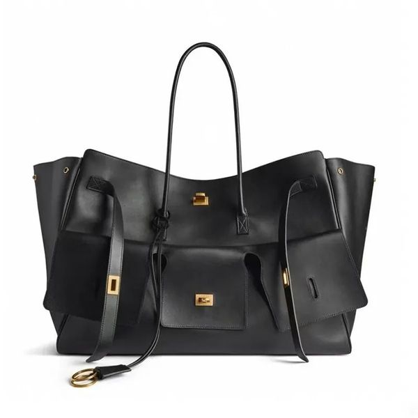 

Luxury bag designer tote bags designer women bag handbag large silhouette shoulder bag cowhide leather front flip cover decorate metal shopping travel bags 101, #black1