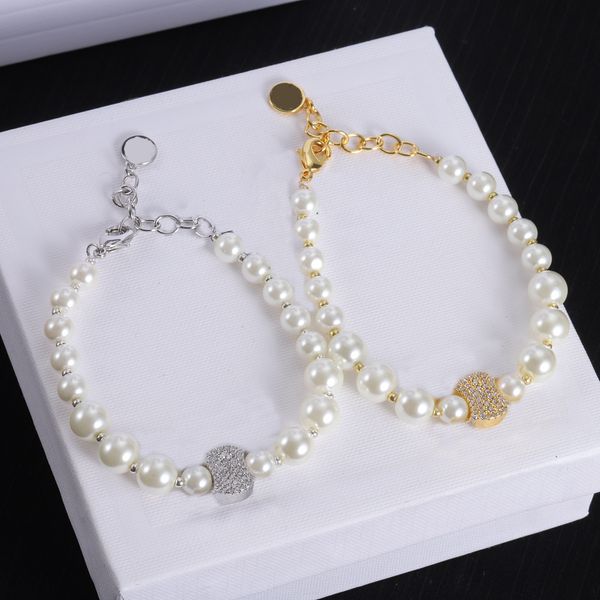 

Fashion Designer Women Letter Pearl Bracelet 18K Gold Plated Copper Design Brand Jewelry Party