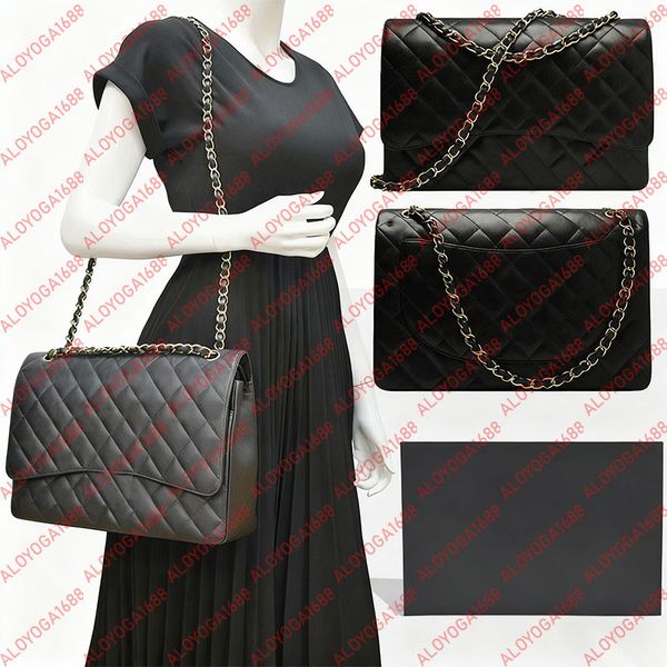 

10A Luxury Handbags Woman Designer Bag Purse Genuine Leather Maxis Classic Flap Lambskin Shoulder Bag Large Size 33CM Grained Calfskin Crossbody Bag Women With Box, Lambskin+golden hardware