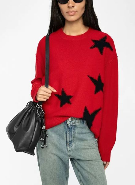 

25ss High-Quality Autumn Winter Trendy New Style Women's Cashmere Sweater with Handmade Embroidery of Star Letters Designer Knitted Loose Pullover Sweaters Top tn, Sandybrown