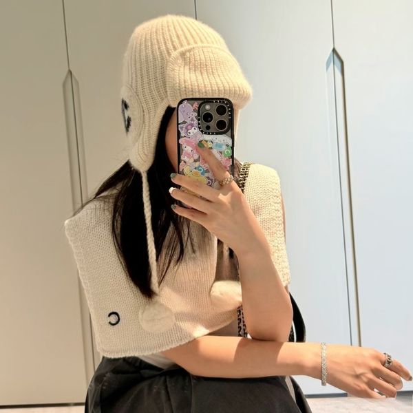 

Designer Hats Scarves Sets for Womens Hairy Beanie Designer Scarfs Luxury Warm Winter Fashion Brand Luxury Knitted Hat Warm Set High-quality Gifts, Black hat