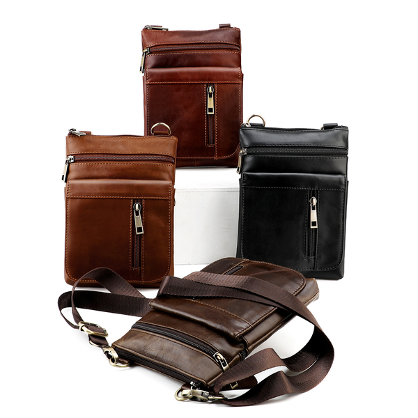Casual man vintage top layer cowhide zipper cross body genuine Leather bag men's single-shoulder bags brown