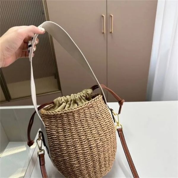 

Cross body woody straw bags woven handmade designer handbag for women birthday gifts natural materials luxurys totes shoulder bucket bag beach BFG2504014, 2# 27*8*20cm