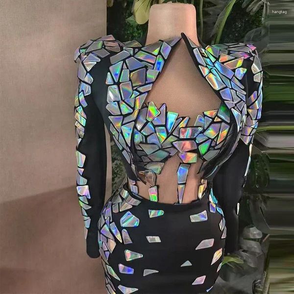 

Stage Wear Pole Dance Mirrors Costume Colorful Sequins Party Dresses Women Evening Outfit Bar Nightclub Dj Gogo, Gold