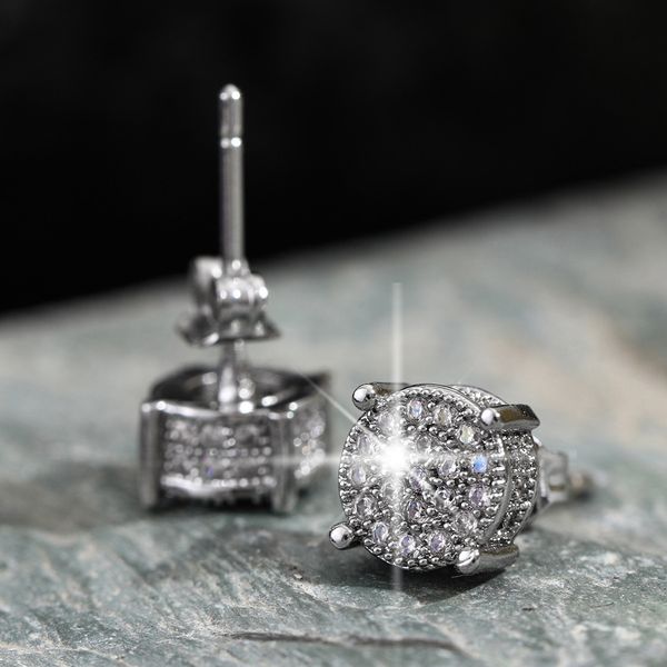 Luxurious Sparkling Cubic Zirconia Stud Earrings for Men Youth 18K Real Gold Silver Plated Radiant Crystal Earrings Man Diamond Earrings HipHop Jewelry Gift