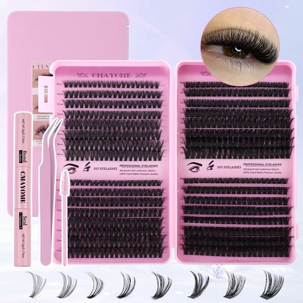 

Thick Fluffy DIY Individual Eyelashes Soft Natural Look 640Pcs DIY Cluster Lashes Kit with Lash Bond & Seal D Curled Cluster Segmented Eyelash Extensions