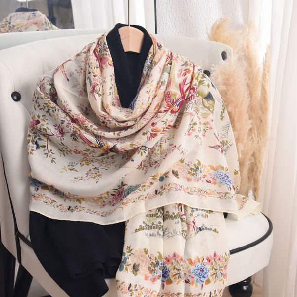 

Thin niche imitation cotton and linen pastoral style printed silk scarf --855069