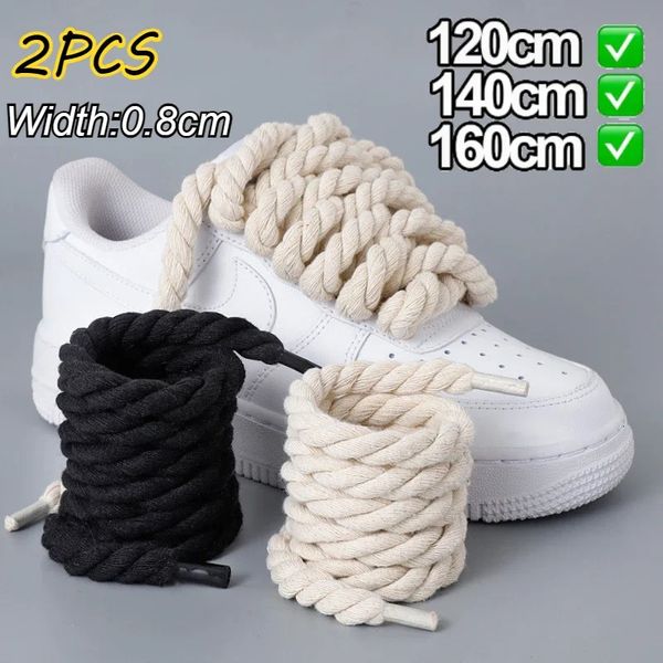 1Pair Round Thick Rope Laces Polyester Cotton High Quality Solid Color Laces 08cm 120140160cm Width Colorful Bold Shoelaces 251030