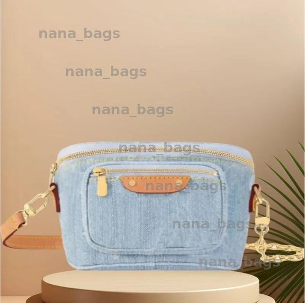 

Luxury designer bag waist bags mini bumbag denim leather fanny pack small purse embossed letter outdoor casual plated gold chain zipper bum bags classical, 9#