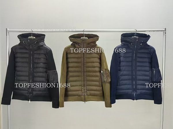 

Winter jacket men mans designer down parka monclecerpufferjacket Embroidered badge stand collar knitted splice lightweight down jacket casual M doudoune coat, Color 1