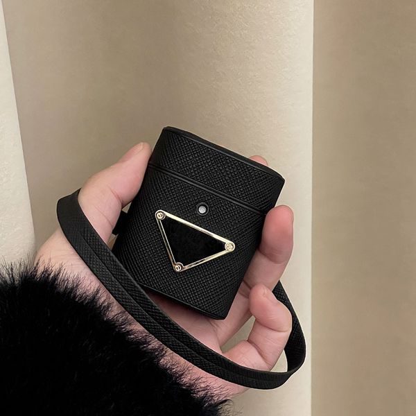 Luxury Leather Wristband Designer Earphone Accessories for Apple AirPods 1 2 3 4 Pro TWS Earbuds Wireless Bluetooth Headphone PU Case Wrist Strap Lanyard Cover Black
