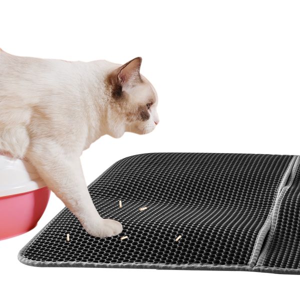 

EVA Cat Litter Mat Washable Anti-slip Foldable Double Layer Pet Filter Hole Sand Drain Pad, Grey