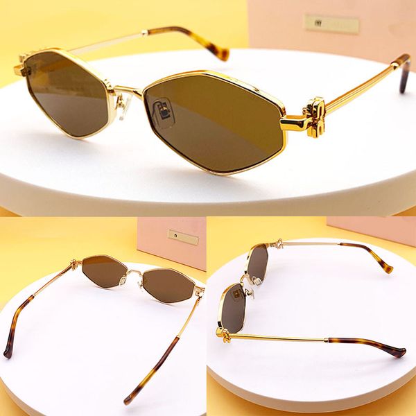 

La Mode Polygonal Sunglasses Madame Unique Small Frame Metal Tortoiseshell Color Pure Brown MU98AV Summer Beach Travel Ultraviolet Proof Eyeglass