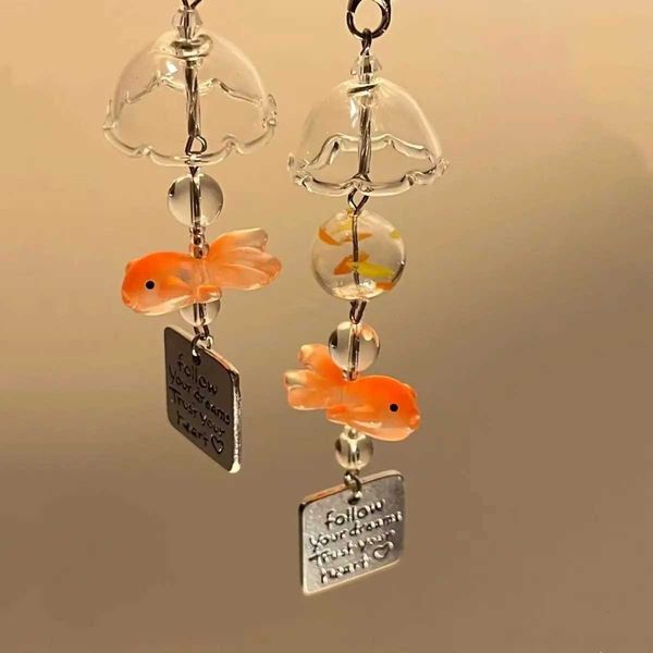 Transparent Glass Keychain Cute Goldfish Wind Chime Pendant Keyring Mobile Phone Lanyard Bag Decorative Chain Kawaii Key ChainXJ251101