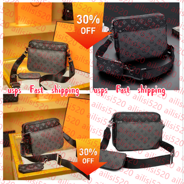 

Luxurys Designer bags men Leather Trio messenger bag Fashion Evening Cross Body shoulder bags Leather Men designer handbags wallet phone bag designer bag tote bag, 1#