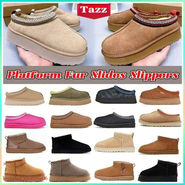Tazz Slippers Tasman Fur Slides Classic Ultra Mini Platform Boot Suede Shearling Disquette Slipper Men Women Shoes Ankle Mules Winter Designer Booties