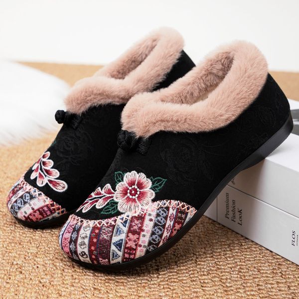 

Women's Plus-Size Chinese Ethnic Embroidered Snow Boots - Fleece-Lined, Thickened, Warm, Non-Slip for Middle-Aged & Elderly Dancers