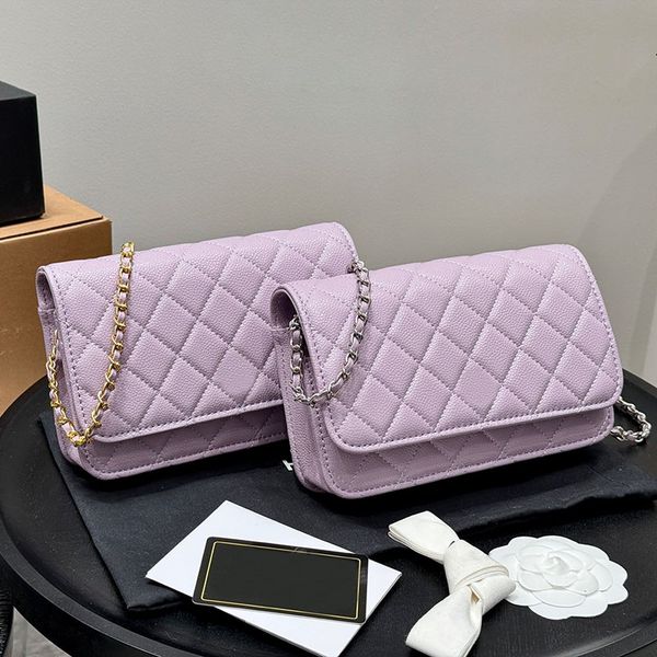 

6 Colors Designer Women Mini Flap Bag Crossbody Card Holders Wallet Gold Silver Hardware Caviar Leather Quilted Diamond Luxury Shoulder Clutch Handbag 19x12cm, Pink