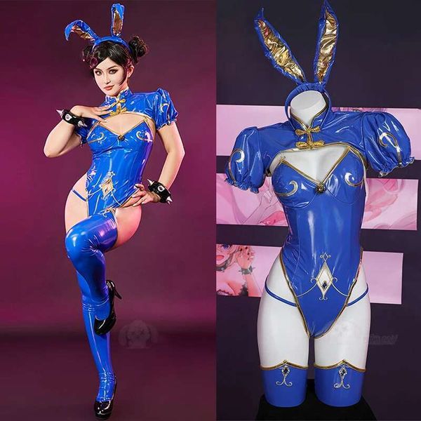 Game Chun Li Cosplay Costume Wig Women Sexy Leather Bodysuit Socks Suit Cute Bunny Girl Uniform Carnival Christmas Party Clothes Cosplay