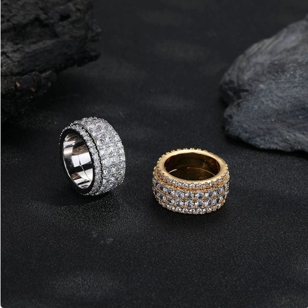 

Jewelry Ring Cluster Rings Design Four rows of densely set zirconia rotatable starry sky ring light luxury hip-hop style personalized row diamonds trendy two-pack