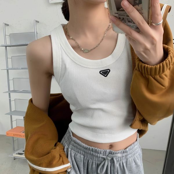 

2025ss Fashion Designer Brands Knitted Tops Rhinestone Letter Embroidery Women's T-Shirt Tanks Elasticity Slim Fit Vest Camis Sexy Sleeveless Vest Top Braces Tank, P-23