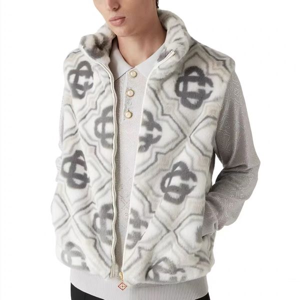 

Vest 25ss Casabalnc Autumn/Winter Trendy New Style Mink Fur Zippered Unisex Designer Casual Loose Stand-Collar Fashion Warm Vest Wool Knit Cardigan Outerwear Tops tn, Orangered