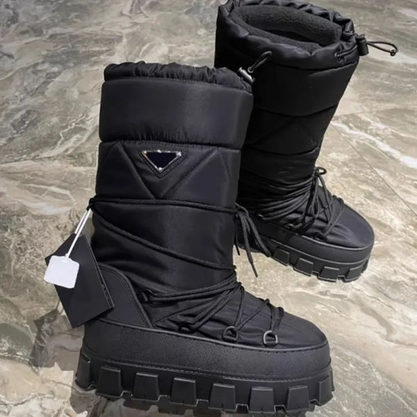 

booties Knee Boots Sheepskin suede heel boot designer snow boot desighner boot woman Nylon Winter Warm winter boot designer for woman Fur over the knee Thick-soled, Black